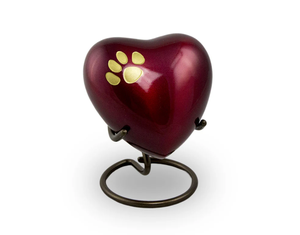 Luxury Red Heart Shaped Pet Cremation Urn with Gold Paw Print <b>Memorial</b> Ashes Keepsake for Dogs & Cats - Product Image 1