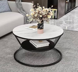 Mesa de centro moderna de dos tonos con una superficie negra y una de mármol blanco sobre una base gruesa de doble cilindro negro, a precio de mayorista. - Product Image 3