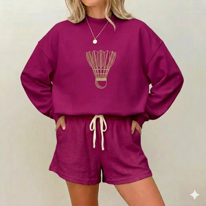 Ensemble haut à col montant et short pour femme, confort quotidien, coupe décontractée, tenue facile, vêtements décontractés, vêtements modernes - Product Image 1