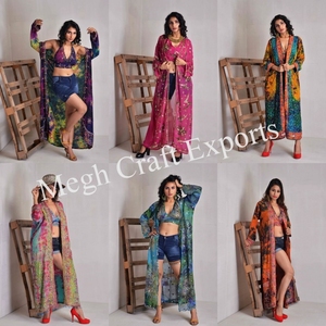 Bata Kimono de Seda Vintage Adornada para Mujer, Cómoda y Elegante, Estilo Bohemio con Cuentas, Vestido de Fiesta de Manga Larga para la Playa - Product Image 4