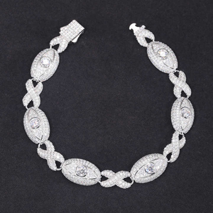 Bracelet en argent 925 pour femme, serti de diamants ovales, chaîne de luxe à maillons, bijoux de mariage plaqués rhodium - Product Image 1