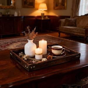 Plateau de rangement et de service en bois moderne avec poignées métalliques robustes, design plat durable, idéal pour la cuisine, la salle à manger et la décoration intérieure - Product Image 6