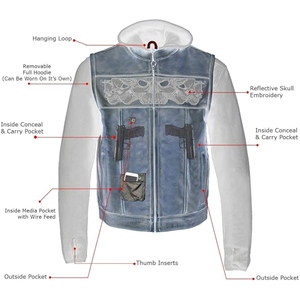 Chaleco de cuero genuino personalizado para hombre, con diseño de calavera en relieve, para motociclistas, con cremallera, para montar en moto. - Product Image 2