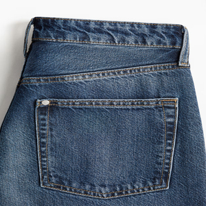 Pantalones vaqueros de mezclilla lavados a la piedra de cintura alta y pierna ancha para hombre, talla grande, ajuste holgado informal, de algodón, con cierre de botón, color azul liso. - Product Image 5