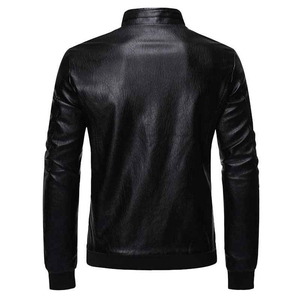 <b>Men's</b> Genuine <b>Leather</b> Slim Eco-Friendly Cotton Filled Moto Biker <b>Jacket</b> Mandarin Collar Waterproof Zipper Closure Winter - Product Image 6