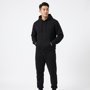 Ensemble sweat-shirt à capuche et pantalon de jogging unisexe noir, couleur unie, manches longues, fermeture à cordon, coupe classique, adulte - Product Image 6