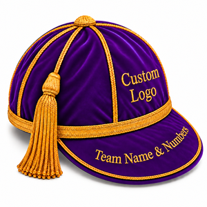 Casquette de rugby en velours brodée personnalisée Honours, style Angleterre, unisexe, pour adulte, avec pompon violet et or, logo, nom d'équipe et numéros - Product Image 4