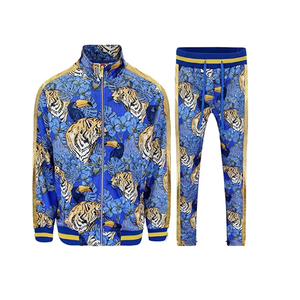 Ensemble de survêtement pour homme, imprimé tigre bleu, sweat-shirt à demi-zip long et pantalon de jogging avec rayures dorées, streetwear, vêtements d'automne - Product Image 6