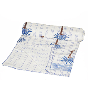 Indian Bohemian Kantha Cotton Quilt Handmade Embroidered Washable Reversible Lightweight Floral <b>Bedspread</b> for Home & Hotel Use - Product Image 1
