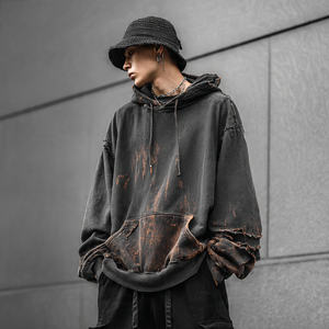 Sudadera con capucha holgada y desgastada para hombre, con hombros caídos, estilo urbano de invierno, oversize, con efecto lavado - Product Image 1