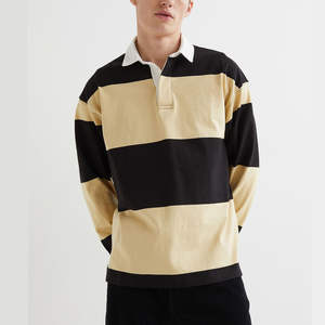 Chemise de rugby à rayures personnalisées de style preppy pour hommes, chemise de sport à manches longues à rayures cousues, style polo de rugby pour hommes - Product Image 1