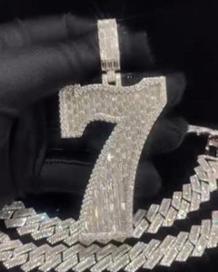 Compre un Colgante de Diamante Personalizado con el Número 7, con Incrustaciones de Diamantes VVS Moissanite, Estilo Hip Hop, Plata de Ley 925, Corte Baguette, Número de la Suerte - Product Image 1