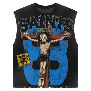 เสื้อยืดพรีเมียม 300 GSM ผ้าโพลีเอสเตอร์เนื้อนุ่ม แขนกุด สีดำ พิมพ์ลายโลโก้ตามสั่ง แฟชั่น เสื้อยืดผ้าฝ้าย 100% สำหรับผู้ชาย ทรงหลวม พิมพ์ลาย - Product Image 5