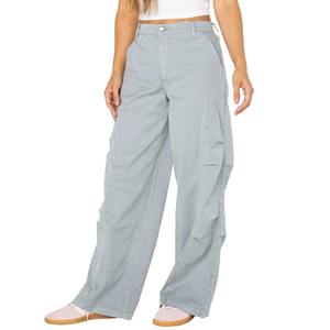 Pantalones Cargo de Cintura Alta para Mujer, Color Sólido, Corte Holgado, Largos, Estilo Casual, Cierre de Botones, para Primavera - Product Image 4