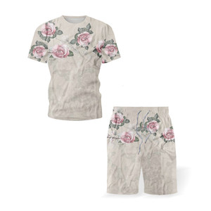 Men's Blue Green <b>Butterfly</b> Print T-Shirt and Shorts Set Crew Neck Casual Summer Wear Breathable Polyester Spandex Knitted - Product Image 2