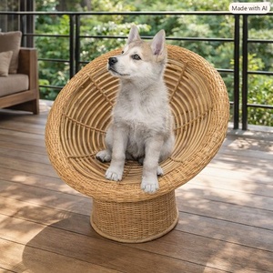 Lit pour chat en bambou rond, minimaliste, respirant, pour l'intérieur, chaise de repos pour animaux de compagnie, design élégant, lit pour animaux de compagnie en bambou et rotin, lit pour chien - Product Image 4