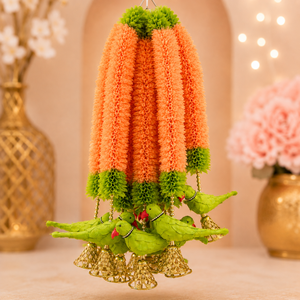Guirlandes artificielles artisanales modernes indiennes pour anniversaire de mariage, décorations en tissu de perroquet, guirlandes de Gajra et clochettes, 2 pieds - Product Image 1