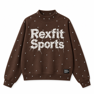 Sweat-shirt à col rond avec applique en strass, unisexe, coupe ample, vert, vêtements d'automne, 100% coton, 350g, design personnalisé, OEM - Product Image 2