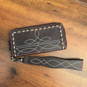 Premium Quality <b>Boot</b> Stitch Genuine Cowhide Leather Wallets with Hand Strap Multi-function Phone RFID Zipper Clutch for Women's - Product Image 4