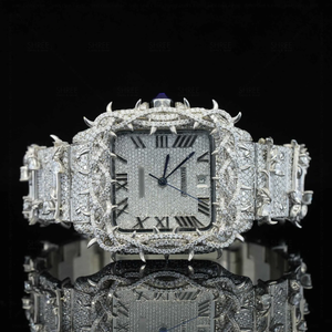 Reloj de Lujo Cuadrado de Acero Inoxidable al por Mayor con Movimiento ETA, Correa de 20mm, Esfera de Cristal, Puntero, Diamante Moissanita, Estilo Hip Hop Iced - Product Image 1