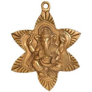 Handmade 7-Inch Brass Ganesha Wall Hanging <b>Star</b> Shaped Item for <b>Gifting</b> Made in India - Product Image 1