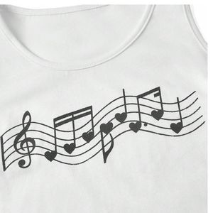 Camiseta sin mangas personalizada para mujer con estampado de notas musicales, top corto de algodón, chaleco informal de verano para fitness, venta al por mayor OEM - Product Image 3