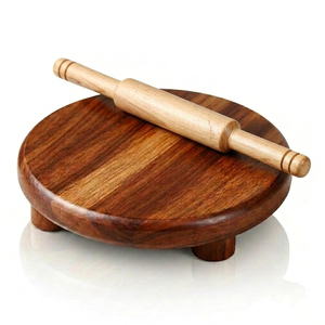 <b>Wooden</b> Chakla Belan Round Roti Rolling Board with <b>Wooden</b> Rolling Pin for Chapati Dough Making - Product Image 1