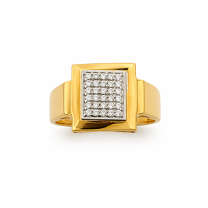 Mens 18KT yellow Gold Square Cluster Cubic Zirconia Signet <b>Ring</b> Elevated Setting Polished <b>Statement</b> Wedding Party Gift Jewelry - Product Image 1