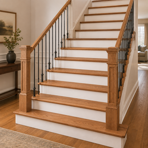Premium Solid Red Oak Outdoor Tread 48" Customizable Wooden Staircase <b>Kits</b> Eco-Friendly Durable Easy Install Mitered Return - Product Image 2