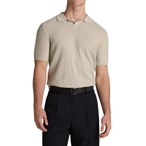 T-shirt décontracté à col en V et manches courtes pour homme, avec logo sur le devant, 100 % coton respirant, écologique, coupe classique, tricot uni ou rayé - Product Image 6