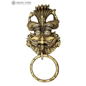 รูปปั้น kirtimukha panchanaga ทำด้วยมือขนาด9.5นิ้วทำจากทองเหลืองของตกแต่งบ้านจากอินเดีย - Product Image 3