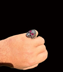 Heavy Oxidized 925 Sterling <b>Silver</b> Calavera <b>Ring</b> with Ruby Eyes Sugar Skull Hip Hop Gothic <b>Ring</b> <b>for</b> <b>Men</b> Accessories - Product Image 3