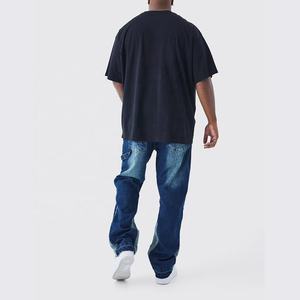 Direct d'usine personnalisé hommes mi coton Denim jean pantalon droit Vintage poussière surdimensionné conception en détresse haute rue Look - Product Image 6