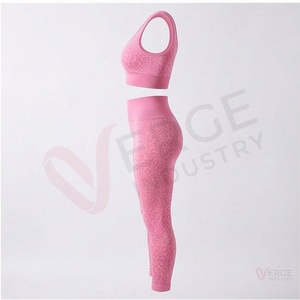 <b>Women</b> <b>Pink</b> Leopard Print Yoga Set 2 Piece High Waist <b>Leggings</b> Scoop Neck Crop Top - Product Image 3