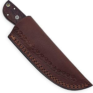 Couteau de chasse à lame fixe en acier Damas de qualité industrielle, fabriqué sur mesure par Trend Blades, pointe clip, manche en bois, étui en cuir - Product Image 5