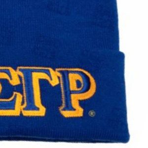 หมวกบีนนี่พับได้สีน้ำเงินรอยัล Sigma Gamma Rho ปักลายตัวอักษรกรีก หมวกไหมพรมสำหรับฤดูหนาวสำหรับผู้หญิง หมวกสั่งทำพิเศษสำหรับชมรมนักศึกษา ให้ความอบอุ่นและมีขอบพับ - Product Image 4