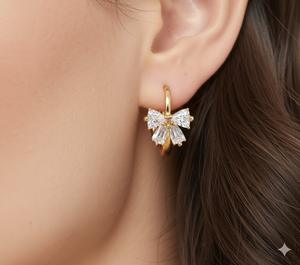 Nuevos y modernos pendientes de aro pequeños con diseño de lazo, certificados, en oro macizo de 14 quilates, para mujer, regalo de aniversario para ella. - Product Image 5