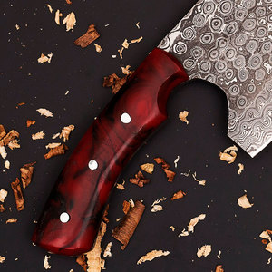 มีดเชฟตีขึ้นรูปด้วยมือ ใบมีดดามัสกัสทรงหยดน้ำ 7 นิ้ว ด้ามเรซิ่น ใช้ได้ทั้งสองมือ อเนกประสงค์ คมกริบ พร้อมซองหนัง - Product Image 3