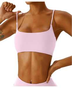 Women's Seamless Square Neck Sports Bra Lightweight Stretch Medium <b>Support</b> Yoga Gym <b>Crop</b> <b>Top</b> with Thin Spaghetti Straps - Product Image 5