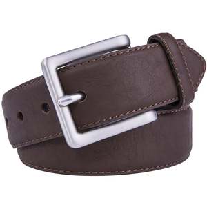 Ceinture formelle en cuir véritable marron avec boucle rectangulaire argentée, design solide et durable, matière respirante et à séchage rapide - Product Image 5