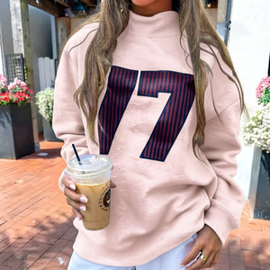 Sudadera Oversize de Cuello Alto para Mujer, Color Rosa, con Estampado del Número 7, Manga Larga, Tejido de Algodón, Top de Moda Otoñal - Product Image 1