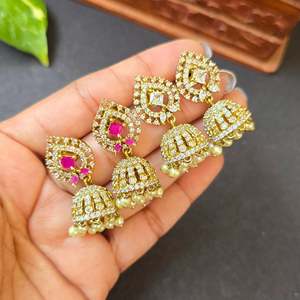 American Diamond Pearl Drop Jhumka Earrings for Wedding and Gift - Product Image 1