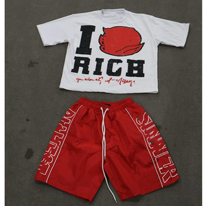 เซ็ตเสื้อครอปสำหรับผู้ชายและกางเกงขาสั้นผ้าคอตตอนเนื้อหนาทำจากผ้าเทอร์รี่ผ้ายืดแบบออกแบบได้ตามต้องการ - Product Image 3