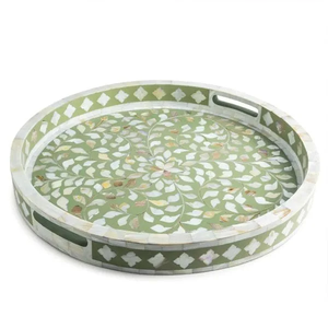 Bandeja Decorativa Redonda Moderna FAIZA CRAFT con Incrustaciones de Hueso con Diseño de Frutas para el Desayuno y la Mesa de Café - Product Image 6