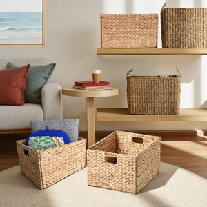ISLA 3-Pack Handwoven Hyacinth Rectangular Foldable <b>Storage</b> <b>Baskets</b> for Pantry Cabinet Vers Organizer Bins for Home Wholesale - Product Image 1