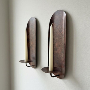 Set Of Two Antique <b>Bronze</b> Finish Metal Wall Sconce <b>Candle</b> <b>Holder</b> Featuring Oval Backplates For Rustic Home & Hotel Decoration - Product Image 2