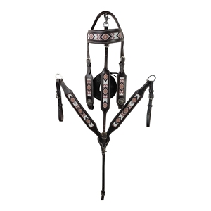 Conjunto de cabezada y pechera de cuero estilo western para caballo con cuerda de guía y diseño de hebilla ajustable para equitación - Product Image 4