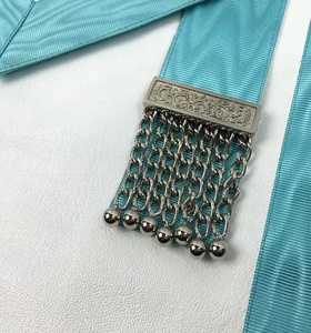 Tablier de Maître Maçon en Cuir Fait Main de Luxe, Col Brodé, Perles, Ruban Moiré Bleu Turquoise, Écologique - Product Image 4