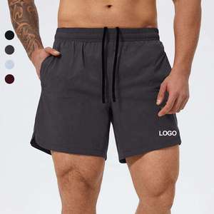 Shorts de sport pour hommes 2-en-1 personnalisés en toile unie décontractée, anti-plis, 100 % polyester, avec cordon de serrage intérieur – Vente en gros - Product Image 1