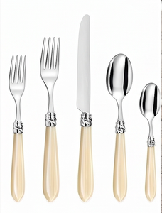 Ensemble de couverts élégants en acier inoxydable avec poignées crème, finition miroir haute brillance, passe au lave-vaisselle, vaisselle de mariage - Product Image 1